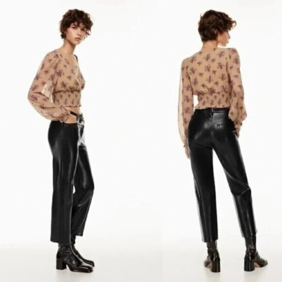 Aritzia  Wildred The Melina Cropped Pant Vegan Leather Black Size 0 - Picture 1 of 12